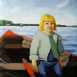 Mary's boat ride - figurative art oil painting